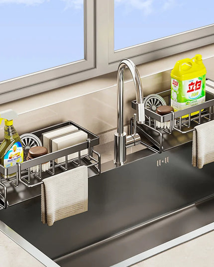 Sink Cleaning Tools Storage Rack Kitchen Drain Organizer Sponge Cleanser Rag Hanger - Space-Saving Home Essential