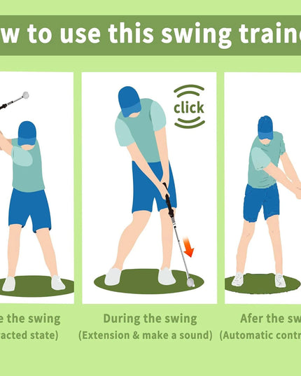 Retractable Golf Swing Trainer with Click Feedback Anti-Slip Rubber Grip Foldable Golf Practice Aid for Indoor Outdoor Training