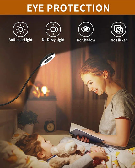 LED Portable Clip Table Lamp USB Rechargeable Clip Desk Lamp Bed Reading Night Light Touch 3 Dimming Modes Eye Protection Light
