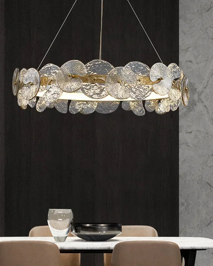 Modern LED Chandelier Lamp For Living Room Bedroom Dining Kitchen Ceiling Lights Ring Glass Flower Design Suspension Light