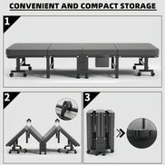 1 Dust Cover for a Folding Bed or 1 Folding Bed, Multifunctional Tech Fabric with High-Density Foam Mattress, Compact Storage Space, Single Bed, Folds into a Quarter, Easy to Assemble, with Wheels, Lightweight, Portable Iron