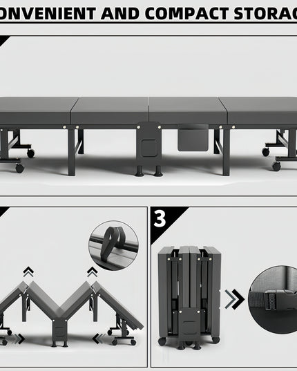 1 Dust Cover for a Folding Bed or 1 Folding Bed, Multifunctional Tech Fabric with High-Density Foam Mattress, Compact Storage Space, Single Bed, Folds into a Quarter, Easy to Assemble, with Wheels, Lightweight, Portable Iron