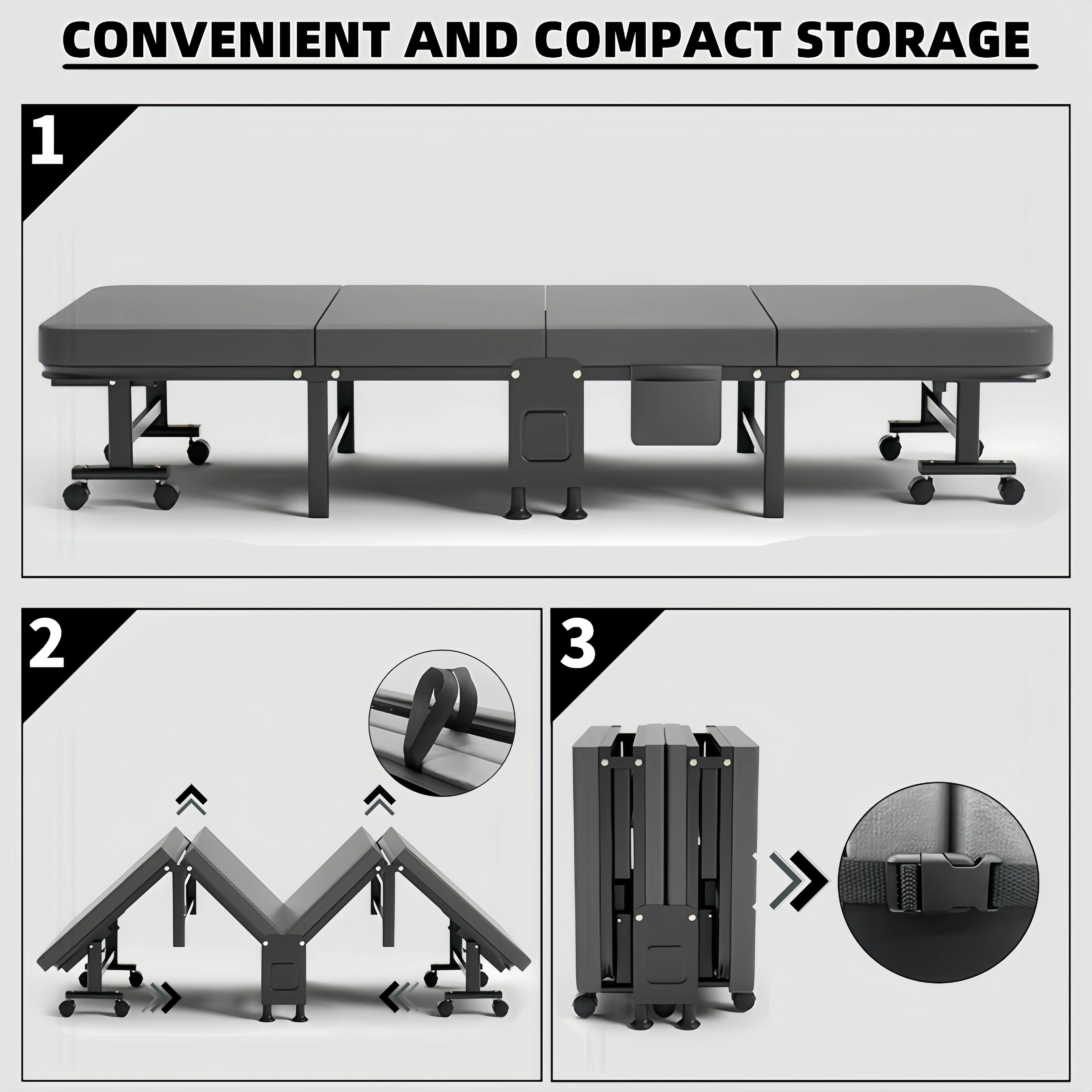 1 Dust Cover for a Folding Bed or 1 Folding Bed, Multifunctional Tech Fabric with High-Density Foam Mattress, Compact Storage Space, Single Bed, Folds into a Quarter, Easy to Assemble, with Wheels, Lightweight, Portable Iron