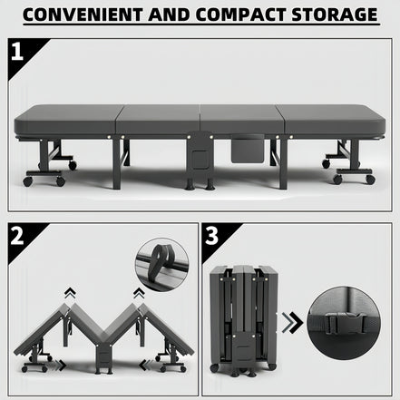 1 Dust Cover for a Folding Bed or 1 Folding Bed, Multifunctional Tech Fabric with High-Density Foam Mattress, Compact Storage Space, Single Bed, Folds into a Quarter, Easy to Assemble, with Wheels, Lightweight, Portable Iron