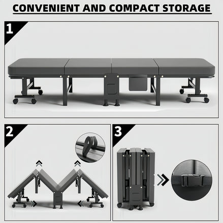 1 Dust Cover for a Folding Bed or 1 Folding Bed, Multifunctional Tech Fabric with High-Density Foam Mattress, Compact Storage Space, Single Bed, Folds into a Quarter, Easy to Assemble, with Wheels, Lightweight, Portable Iron