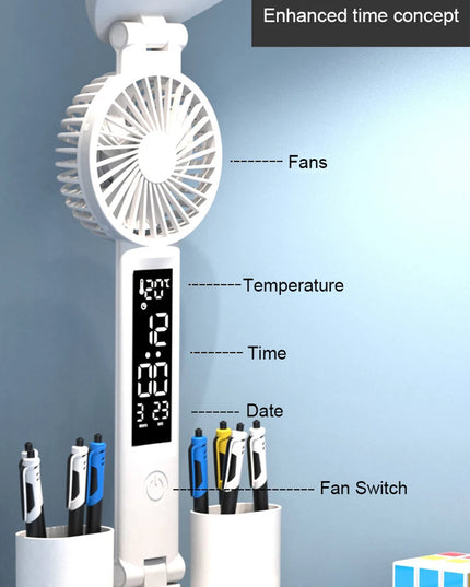 Rechargeable Table Lamp for Study, Desk Lamp Reading Light Led Table Light with Fan, Led Clock Dispaly Reading Lamp