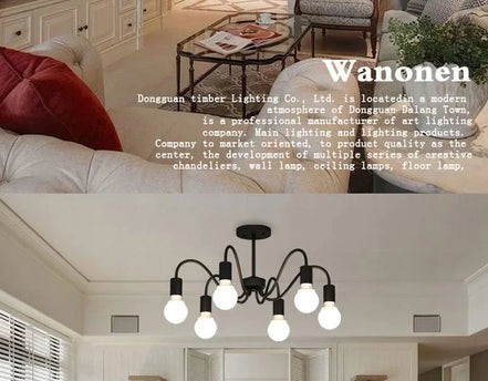 Modern Chandelier  Industrial  Living Room Black E27 Hotel Hall Home Decor Parlor Retro Simple Household Art Pendant Lights