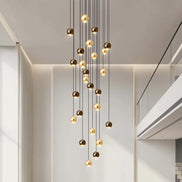 Modern LED Crystal Chandelier Art Decor Ball Long Hanging Lamps for Staircase Minimalist Round Gold Creative Lighting Fixtures