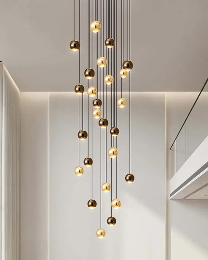 Modern LED Crystal Chandelier Art Decor Ball Long Hanging Lamps for Staircase Minimalist Round Gold Creative Lighting Fixtures