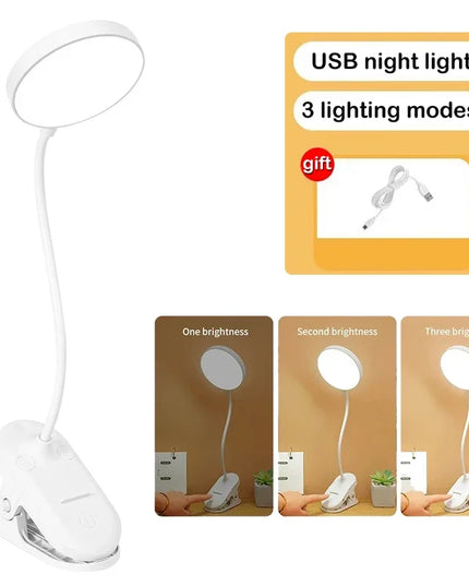 Portable USB Table Lamp Rechargeable Desk Lamp with Clip Bed Reading Night Light LED Touch 3 Modes Dimming Eye Protection Light