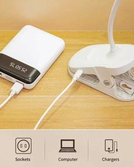 Portable USB Table Lamp Rechargeable Desk Lamp with Clip Bed Reading Night Light LED Touch 3 Modes Dimming Eye Protection Light
