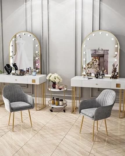 Vanity Set with Lighted Mirror, Makeup Vanity Dressing Table with LED Light, Drawers, Storage Shelves and Cosmetics Cabinet