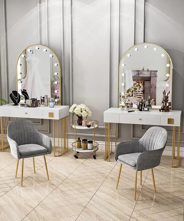 Vanity Set with Lighted Mirror, Makeup Vanity Dressing Table with LED Light, Drawers, Storage Shelves and Cosmetics Cabinet