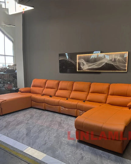 Luxury Oversized Sectional Recliner Sofa with Chaise Lounge – Home Electric Theater Seating, Genuine Leather – for Cinema Room