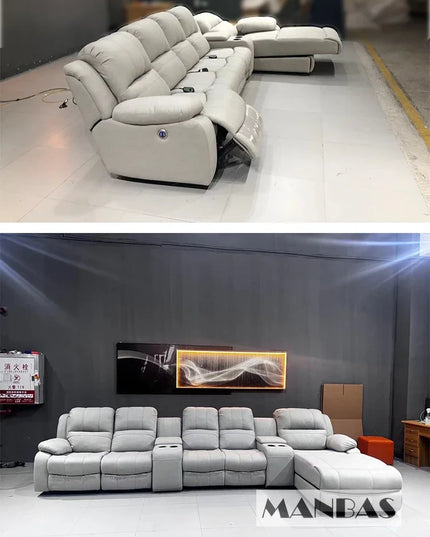 Luxury Oversized Sectional Recliner Sofa with Chaise Lounge – Home Electric Theater Seating, Genuine Leather – for Cinema Room