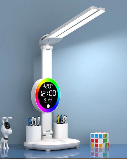 Led Table Lamp Rechargeable For Study Desk Lamp Reading Night Light With Fan Clock Dispaly Room Bedside Reading Led  Desk Lights