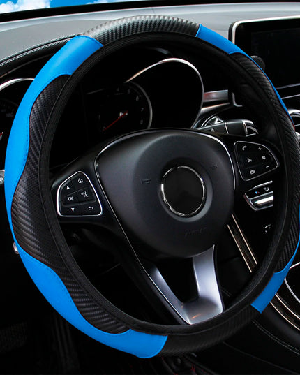 PU Carbon Fiber Leather Car Steering Wheel Cover without Inner Ring Suitable for 14.5-15 Inches of Automotive Supplies