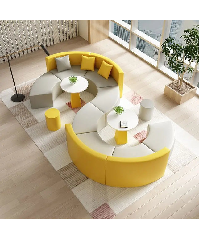 Modern S-Shape Sectional Sofa Set for Home Office for Hotels Public Areas Restaurants Durable PU Leather Cover