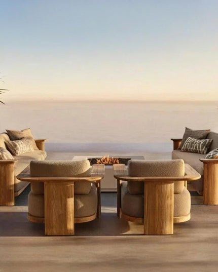 New Arrival Modern Design Outdoor Teak Sofa Combination Modern Teak Patio Garden Sofas Set Waterproof Villa Furniture