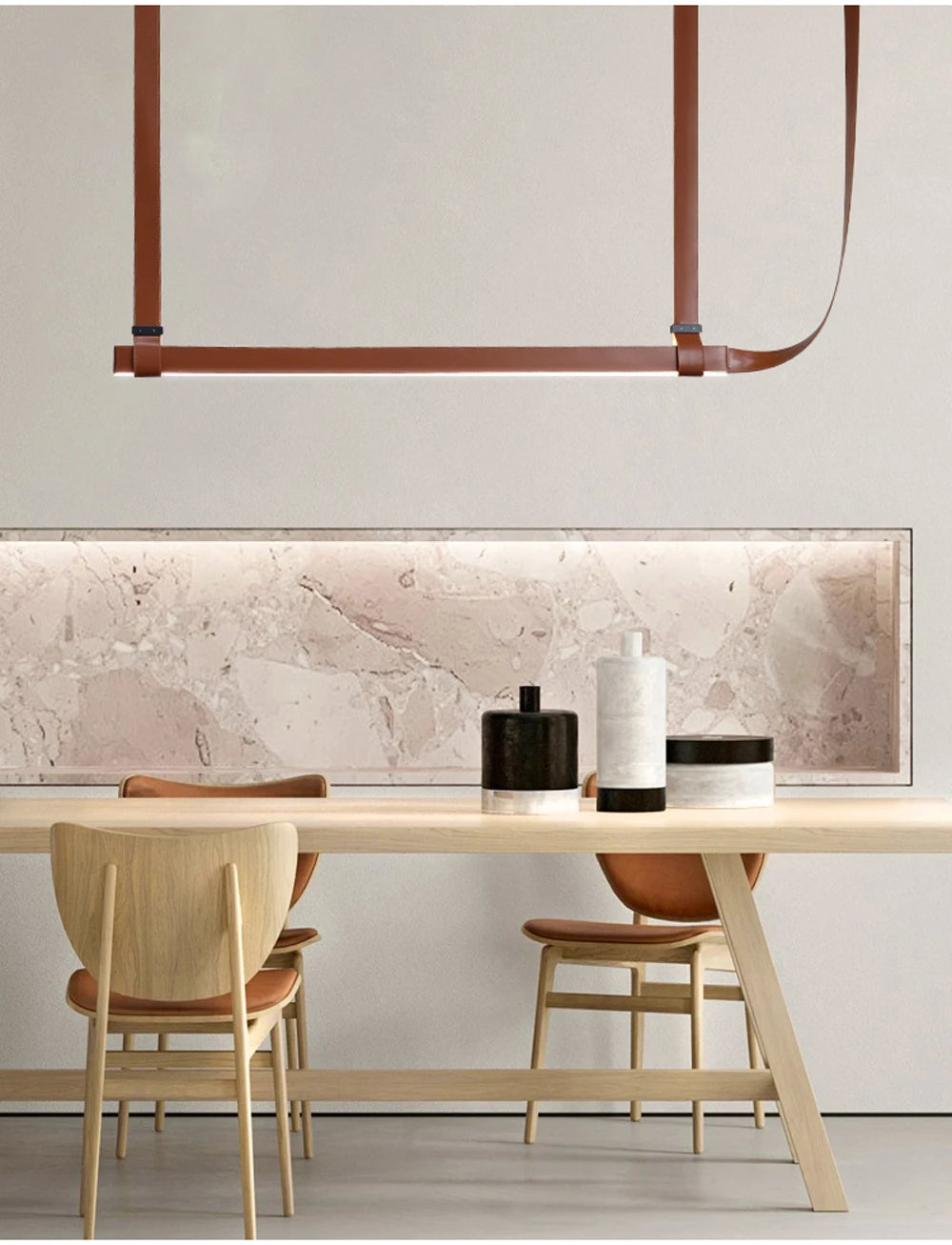 Modern LED Leather Chandelier Minimalist long chandelier For Living Room Kitchen Island Decor Dining Table Hanging Lamp fixtures