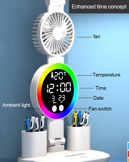 Rechargeable Led Table Lamp for Study Desk Lamp Reading Light Led Night Light with Fan Led Clock Dispaly Reading Desk Light