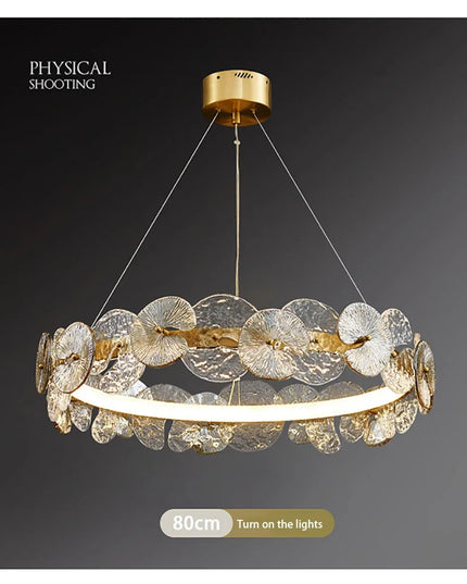 Modern LED Chandelier Lamp For Living Room Bedroom Dining Kitchen Ceiling Lights Ring Glass Flower Design Suspension Light