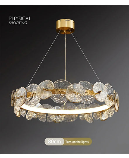 Modern LED Chandelier Lamp For Living Room Bedroom Dining Kitchen Ceiling Lights Ring Glass Flower Design Suspension Light