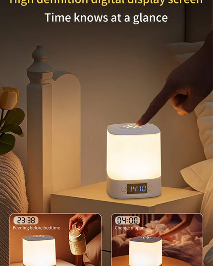 LED Night Lamp Rechargeable Table Lamp Clock Display Soft Sleeping Lamp Touch Switch Bedside Lamp for Bedroom Decor