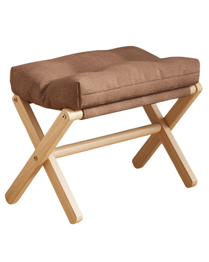 Solid Wood Shoe Changing Stool Footstool Sofa Rest Footstool, Folding Low Stool for The Entryway, Cotton-filled Cushion Stool