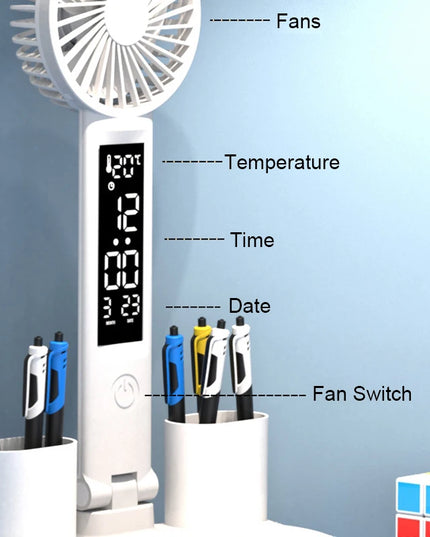 Rechargeable Table Lamp for Study, Desk Lamp Reading Light Led Table Light with Fan, Led Clock Dispaly Reading Lamp