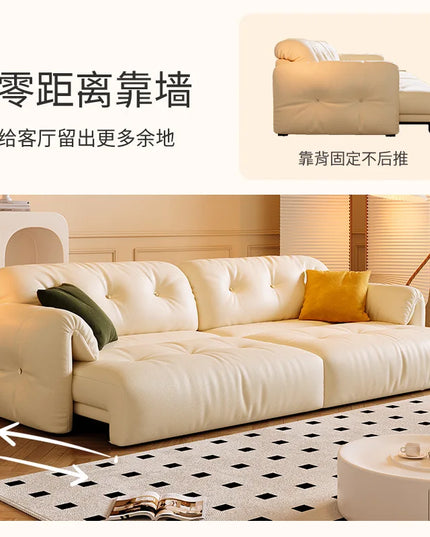 Cloud Retractable Sofa French Cream Wind Straight Row Multi-functional Reclining And Sleeping Leather Electric Sofa