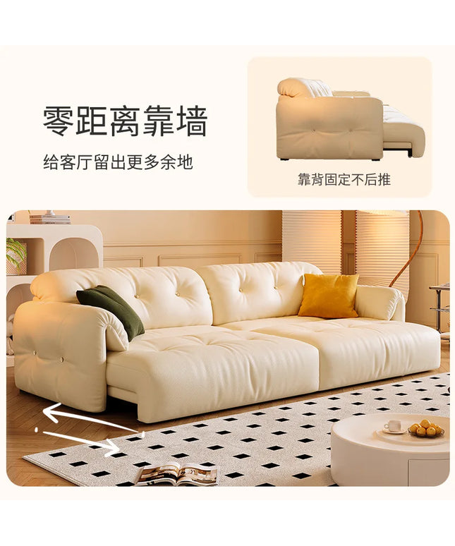 Cloud Retractable Sofa French Cream Wind Straight Row Multi-functional Reclining And Sleeping Leather Electric Sofa