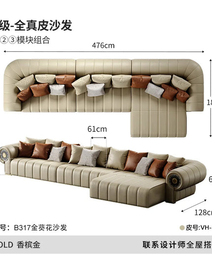 Italian Leather Living Room Sofas Minimalist Luxury Modern Design Sofa Multifunctional Elegant Meuble De Salon Home Furniture