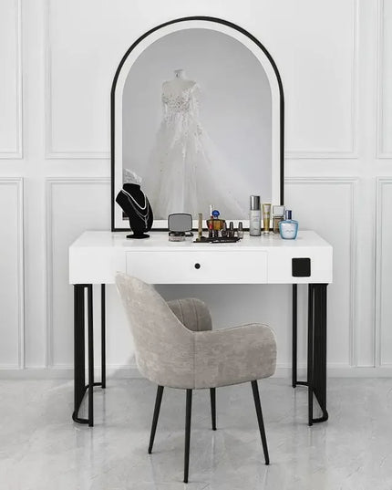 Vanity Set with Lighted Mirror, Makeup Vanity Dressing Table with LED Light, Drawers, Storage Shelves and Cosmetics Cabinet