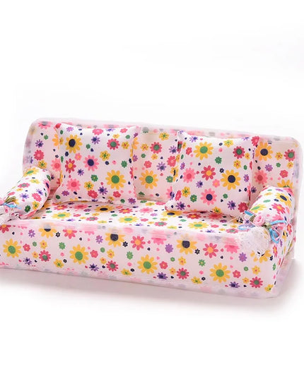 1 Set Cute Miniature Doll House Furniture Flower Cloth Sofa With 2 Cushions Pretend Play For Doll Kids Play House Toys