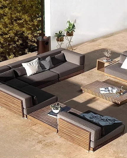 New Arrival Modern Design Outdoor Teak Sofa Combination Modern Teak Patio Garden Sofas Set Waterproof Villa Furniture
