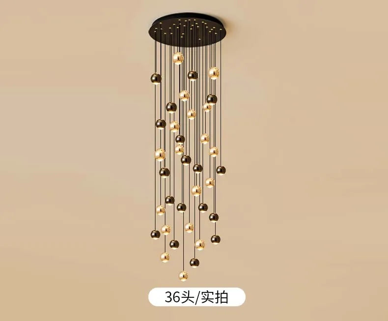 Modern LED Crystal Chandelier Art Decor Ball Long Hanging Lamps for Staircase Minimalist Round Gold Creative Lighting Fixtures