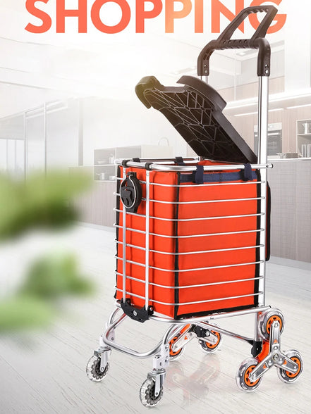 1PC Stainless Steel Portable Shopping Cart Roller Puller Household Luggage Carrier Ergonomic Design for Easy Carrying And Moving