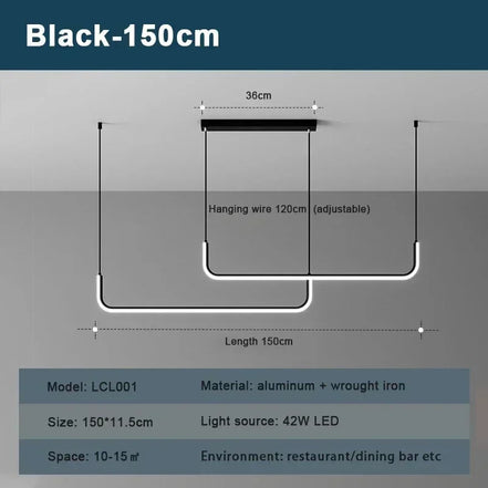 Modern LED Strip Chandelier Light Restaurant Kitchen Decor Ceiling Gold Hanging Pendants Living Room Lighting Indoor Lamp Lustre