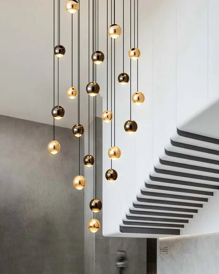 Modern LED Crystal Chandelier Art Decor Ball Long Hanging Lamps for Staircase Minimalist Round Gold Creative Lighting Fixtures