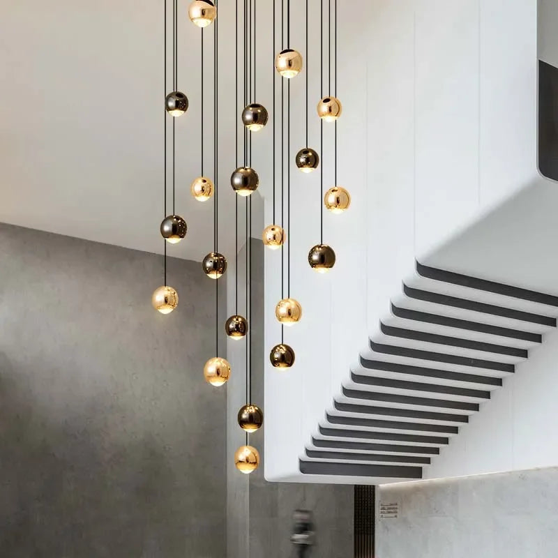 Modern LED Crystal Chandelier Art Decor Ball Long Hanging Lamps for Staircase Minimalist Round Gold Creative Lighting Fixtures