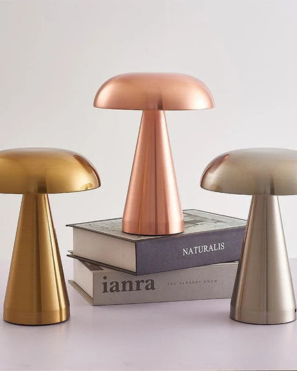 Rechargeable Table Lamp Bedroom Decoration Bar Living Room Bedside Mood Lights Touch Three Level Dimming Metal Mushroom Lamps