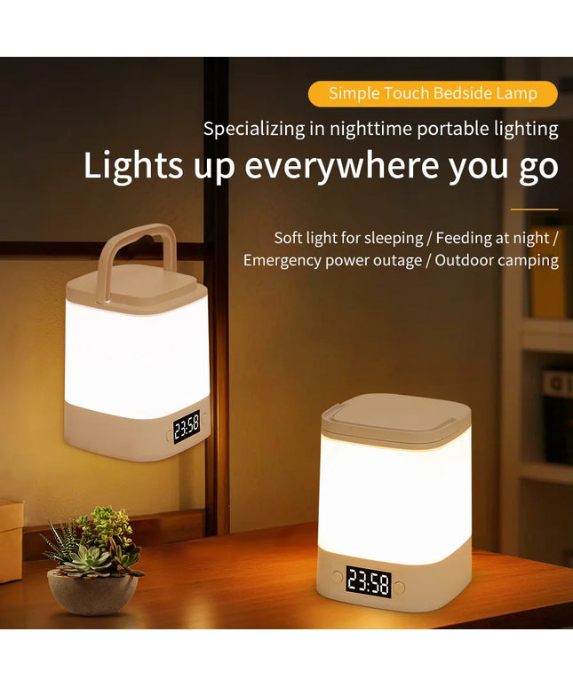 Rechargeable LED Table Lamp Clock Time Display Screen 3 Colors Desk Lamp Remote Control Touch Sensor Night Lamp Bedroom Decor