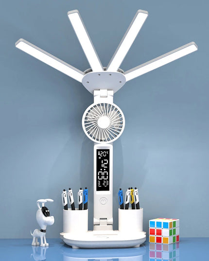 Rechargeable Table Lamp for Study, Desk Lamp Reading Light Led Table Light with Fan, Led Clock Dispaly Reading Lamp