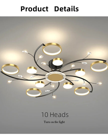 Modern Led Chandelier Gold Aluminum Luxury Pendant Lights For Living Room Bedroom Study Room K9 Crystal Decorative Lamps 90-260V