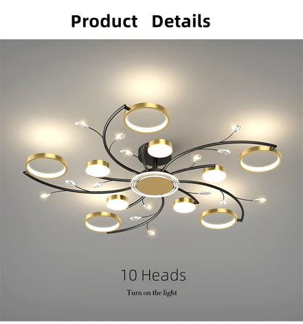 Modern Led Chandelier Gold Aluminum Luxury Pendant Lights For Living Room Bedroom Study Room K9 Crystal Decorative Lamps 90-260V