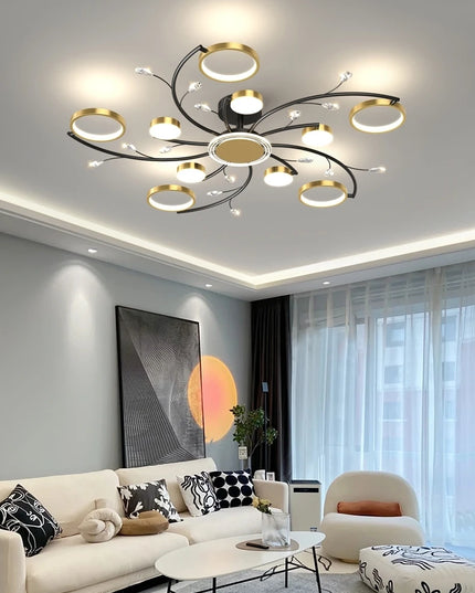 Modern Led Chandelier Gold Aluminum Luxury Pendant Lights For Living Room Bedroom Study Room K9 Crystal Decorative Lamps 90-260V