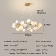Modern Luxury French Creamy Wind Ceramic Chandelier Living Dining Room Bedroom Led Pendant Lamp Home Decor Hanging Light Fixture