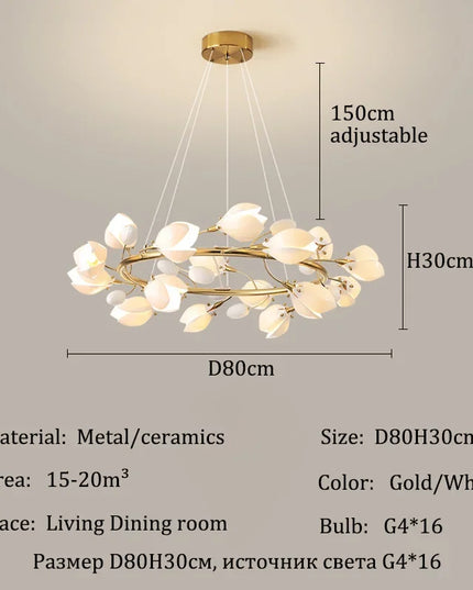 Modern Luxury French Creamy Wind Ceramic Chandelier Living Dining Room Bedroom Led Pendant Lamp Home Decor Hanging Light Fixture