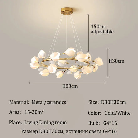 Modern Luxury French Creamy Wind Ceramic Chandelier Living Dining Room Bedroom Led Pendant Lamp Home Decor Hanging Light Fixture